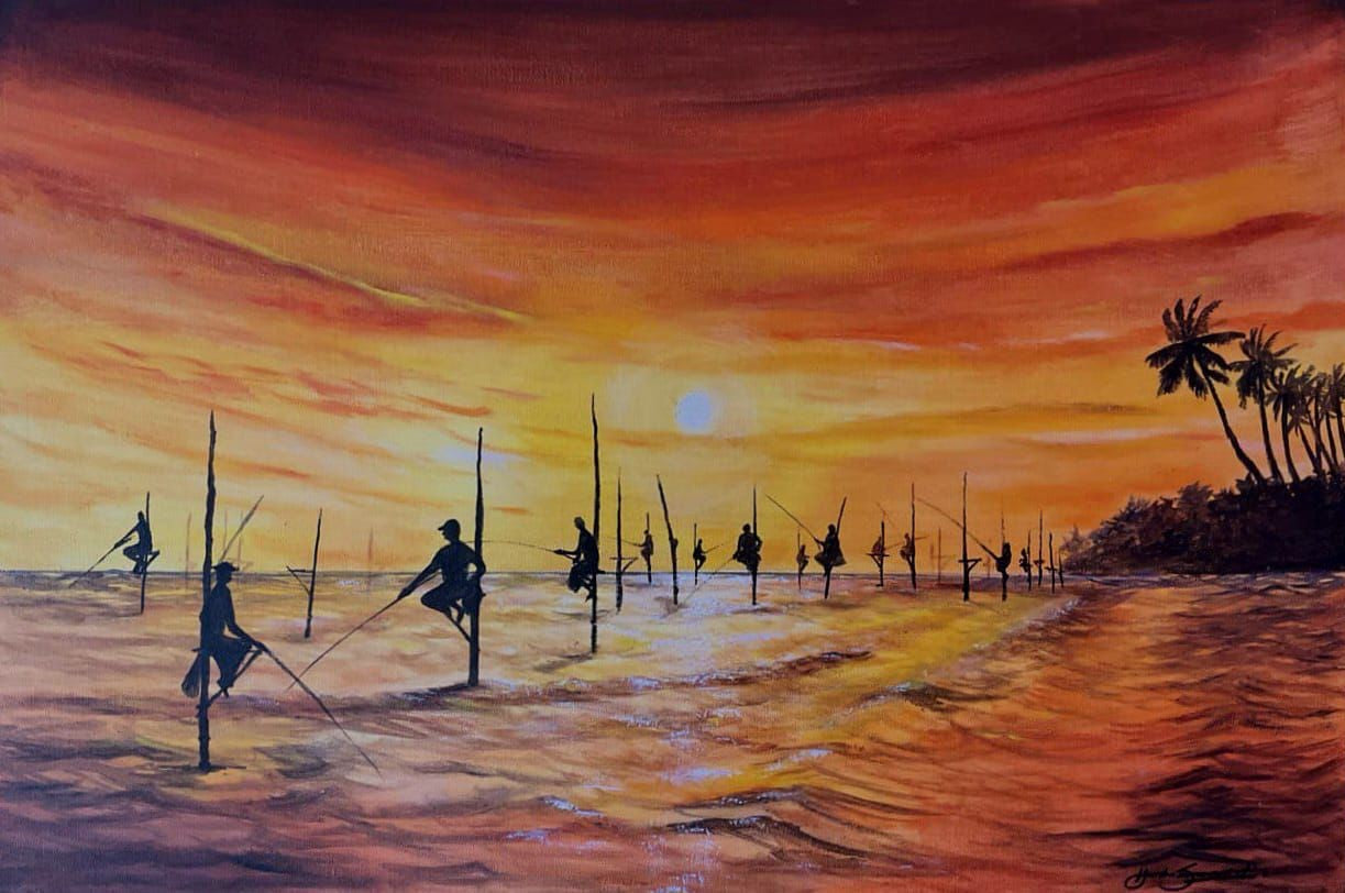 Stilt Fishermen at Dusk Painting