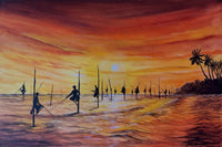 Stilt Fishermen at Dusk Painting