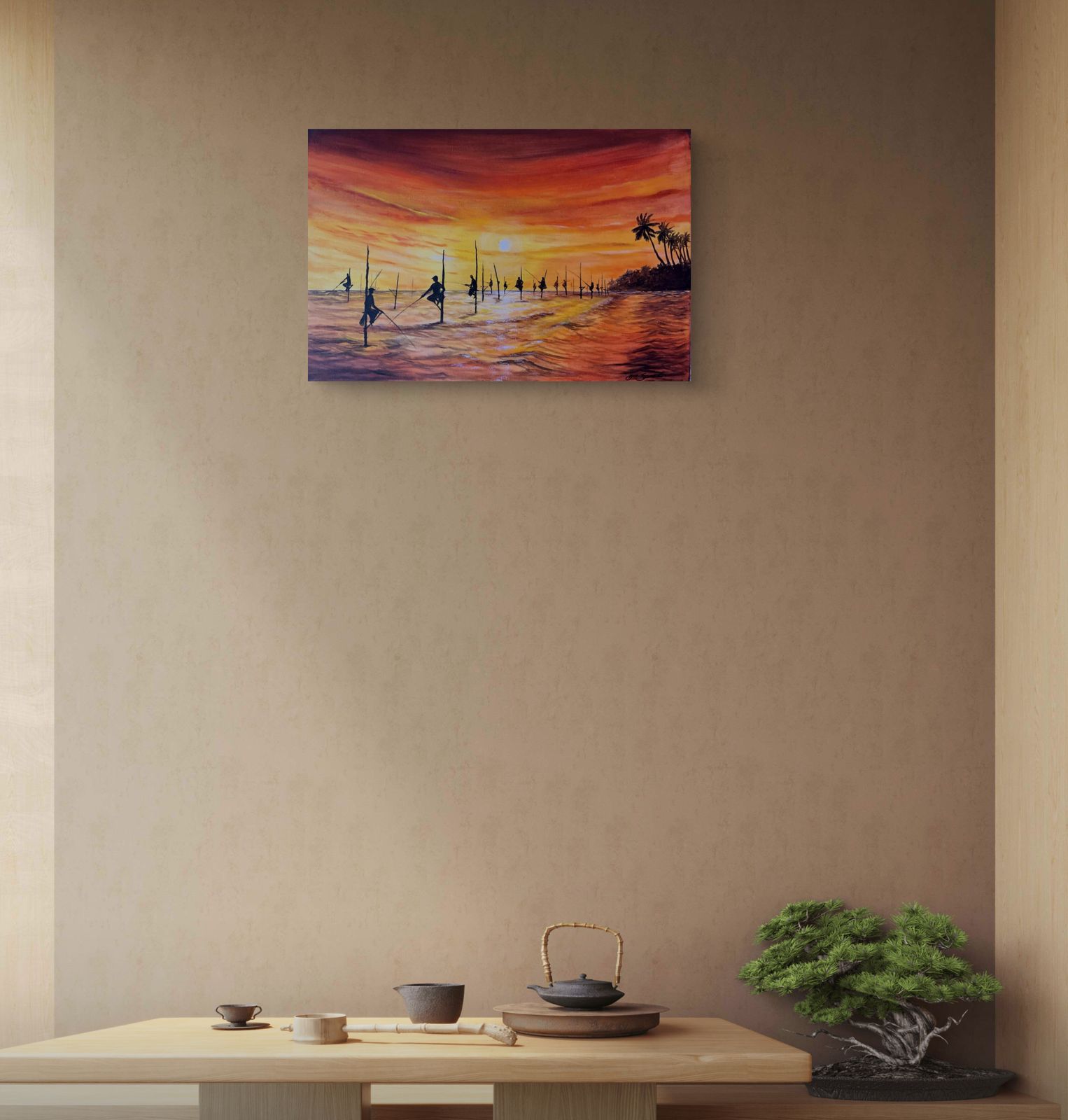 Stilt Fishermen at Dusk Painting