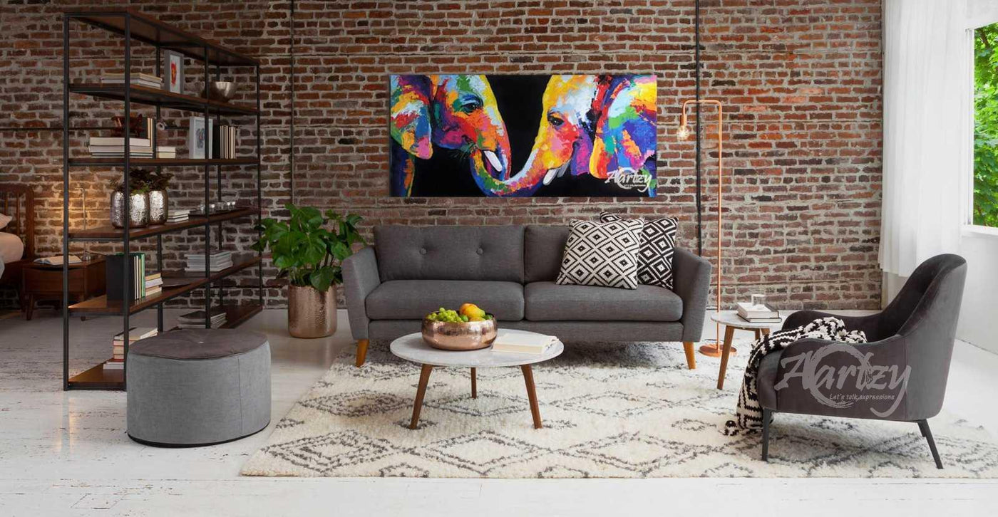 Elephants Feeding in Color