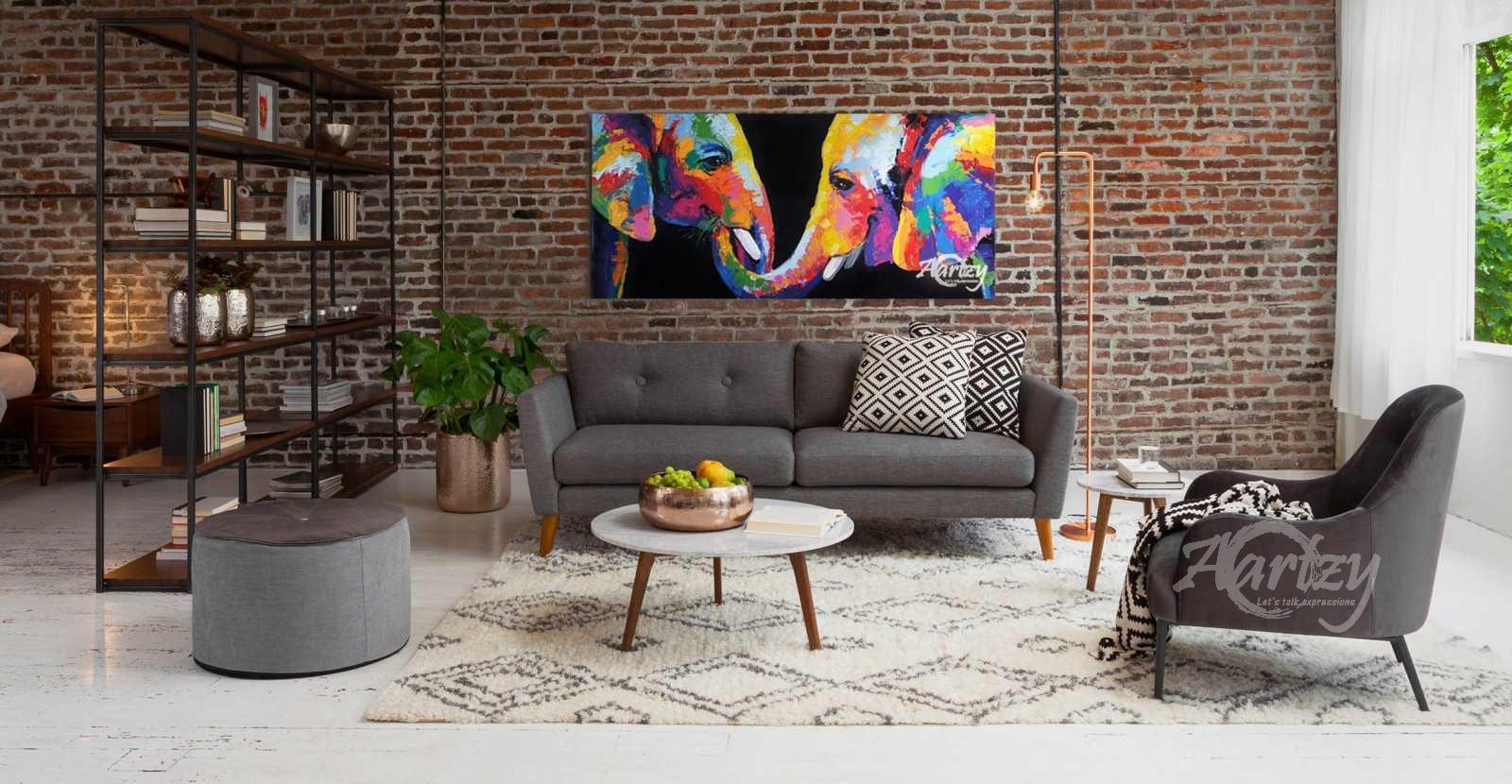 Elephants Feeding in Color