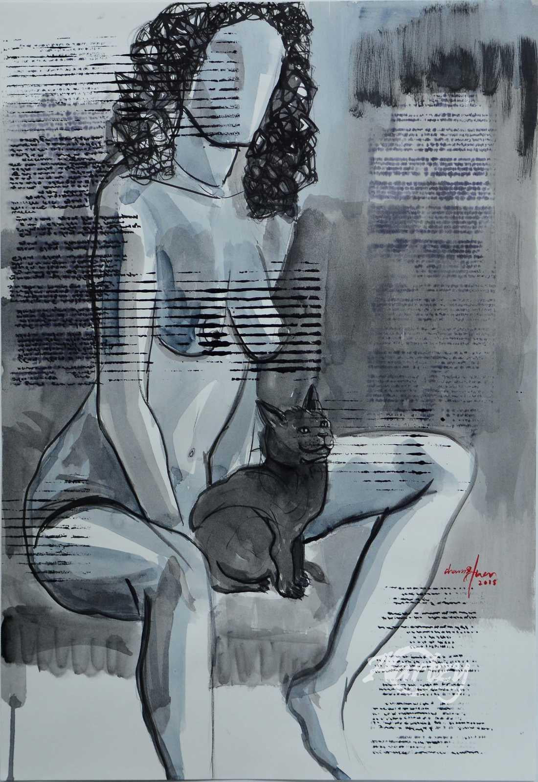 Waiting in Expectation - Woman with Cat I