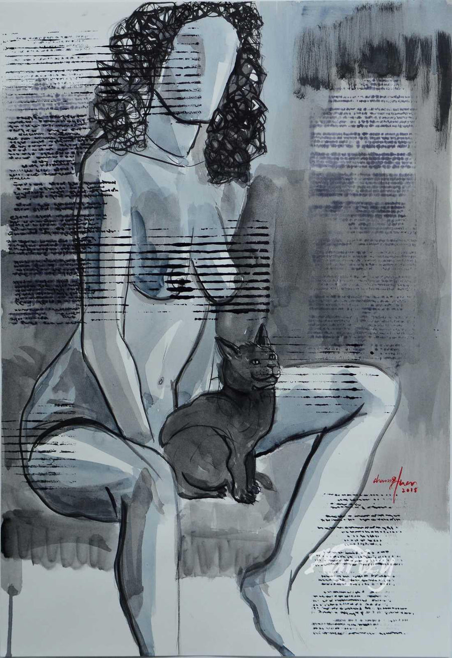 Waiting in Expectation - Woman with Cat I