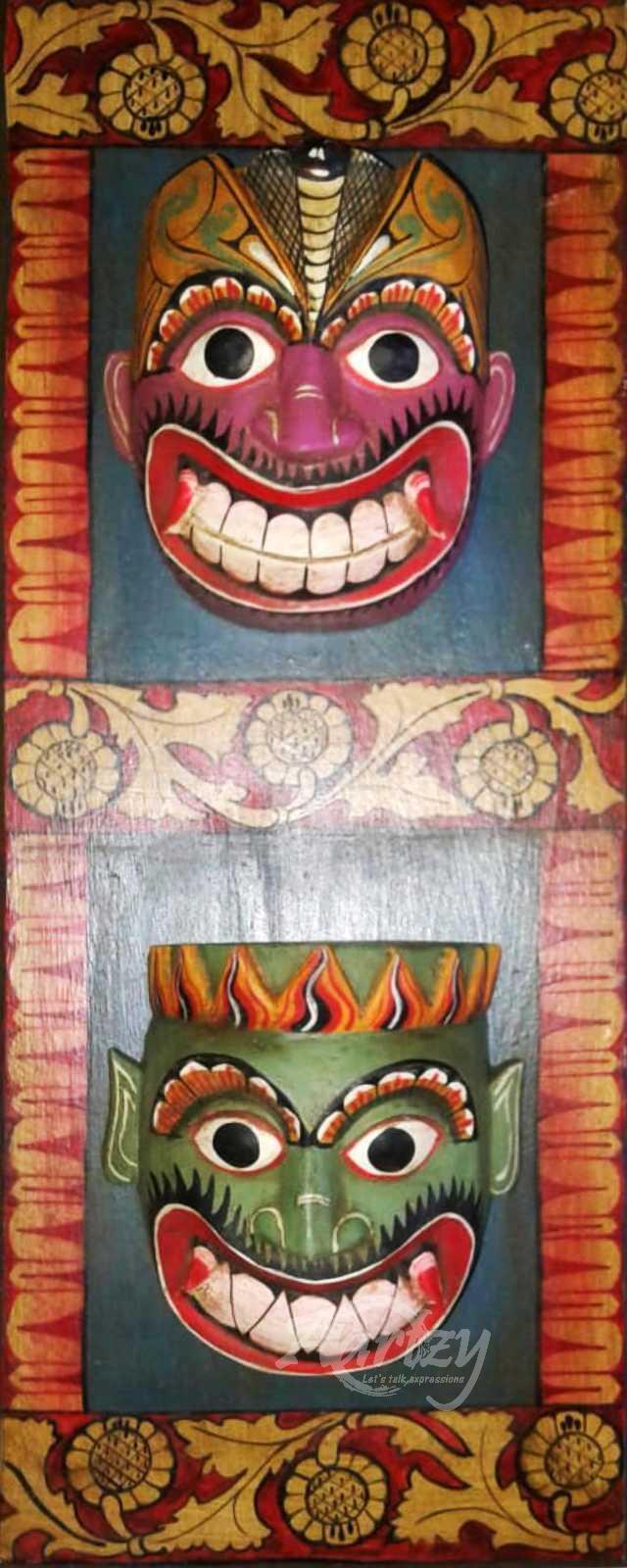 Kapala Sanni and Gini Jala Sanni Mask Wall Hanging - Vibrant Demon Series