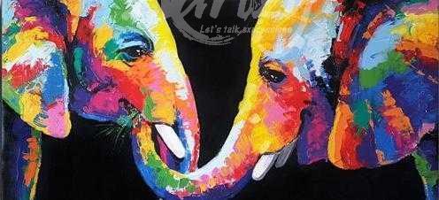 Elephants Feeding in Color