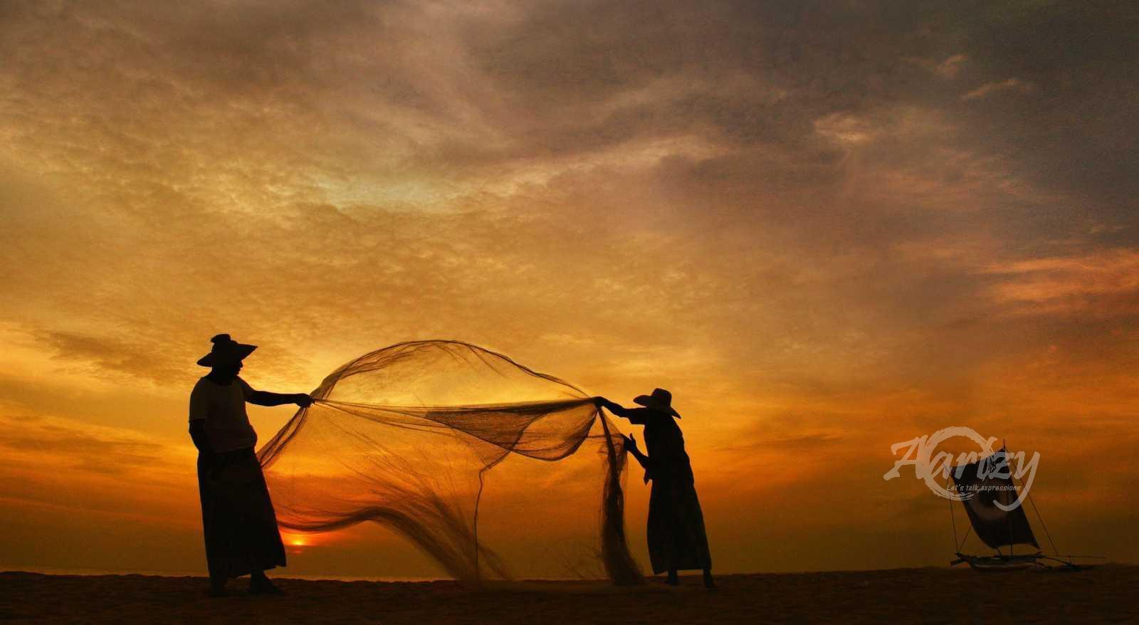 Casting Nets at Sunset